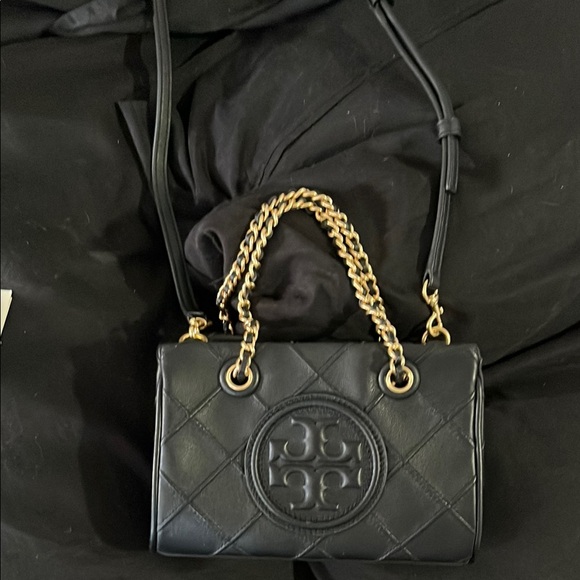 Tory Burch Handbags - Tory Burch Black Leather W/ Gold   Ella Mini Tote